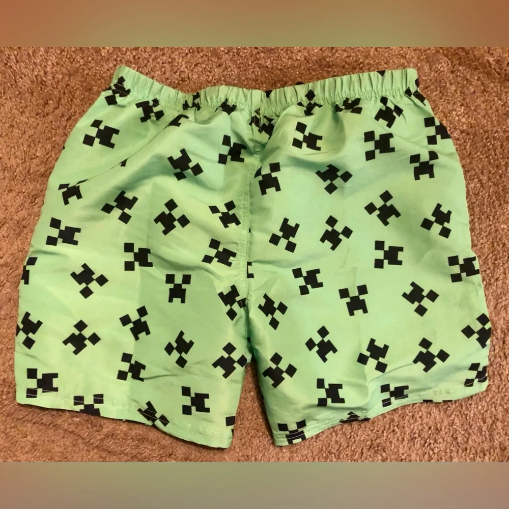 Minecraft Creeper Boy’s Swim Trunks Green & Black Swim Shorts Size 13/14